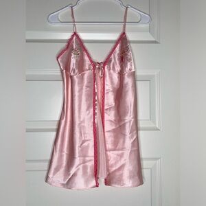 Y2k RARE 2002 Victoria's Secret Pink Satin Top with Hot Pink Lace Trim